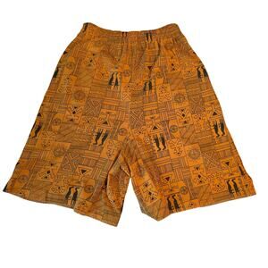 Vintage Michael Carrie Tribal Aztec Print Shorts Boho Mustard Gold M
